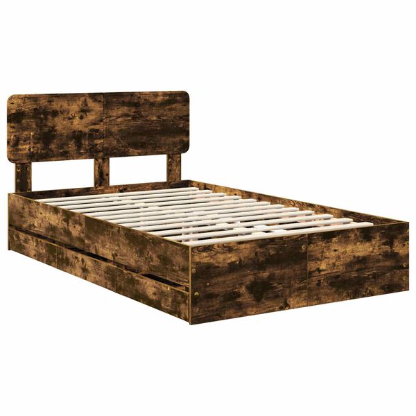 vidaXL Konstrukcija postelje z vzglavjem Dimljeni Hrast 135 x 190 cm