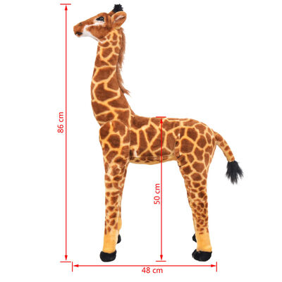 vidaXL Stoječa plišasta žirafa rjava in rumena XXL