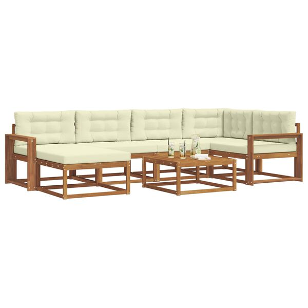 vidaXL Zunanja garnitura za sedenje z blazino 7 pcs Naravna in smetana