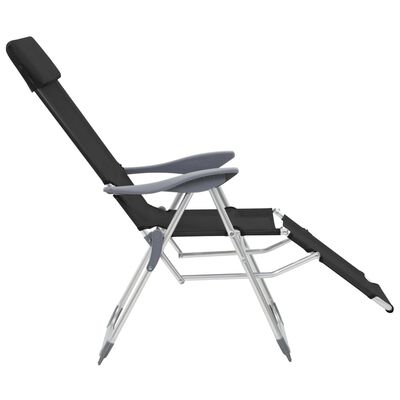 vidaXL Zložljiv kamping stol z naslonom za noge 2 kosa črn tekstilen
