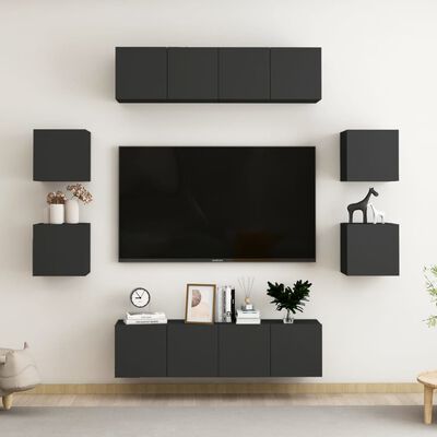 vidaXL Komplet TV omaric 8-delni črna iverna plošča