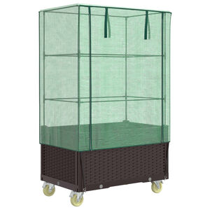 vidaXL Visoka greda s prevleko in kolesi videz ratana 80x50x182 cm