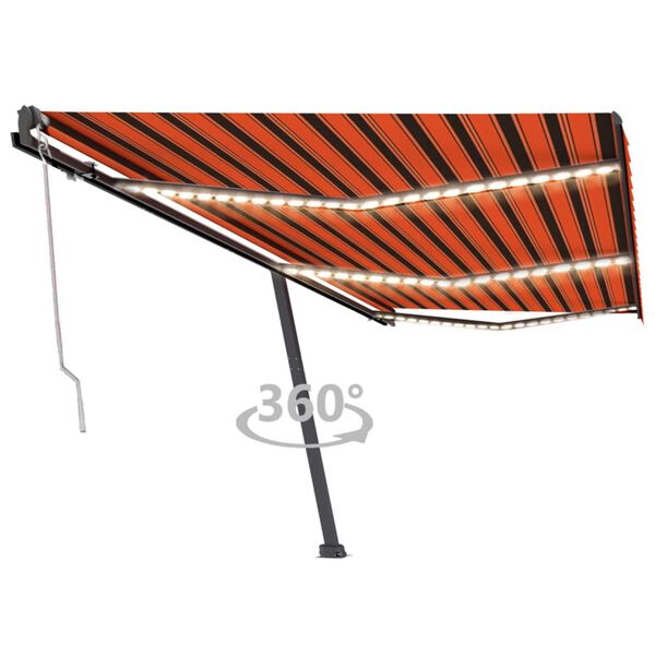 vidaXL Avtomatska tenda LED + senzor 600x300 cm oranžna/rjava