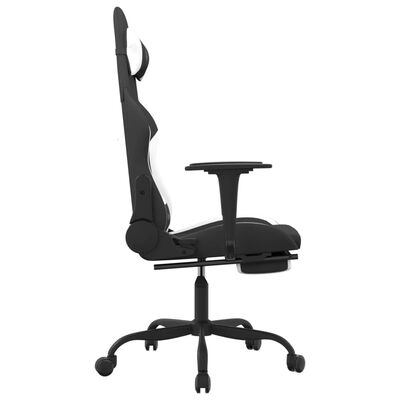 vidaXL Gaming stol z oporo za noge črno in belo blago