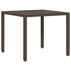 vidaXL Vrtna miza s stekleno plo&scaron;čo rjava 90x90x75 cm poli ratan