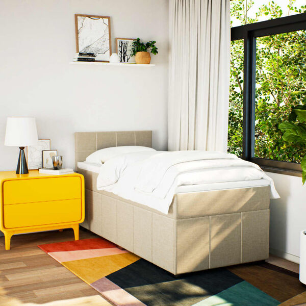 vidaXL Box spring postelja z vzmetnico krem 100x200 cm blago