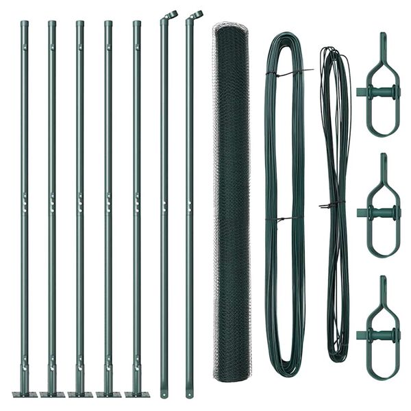 vidaXL Ogrodje s stebri Zelena 1.4 x 10 m Jeklo s PVC premazom