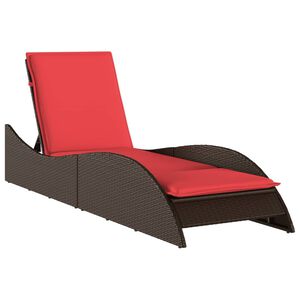 vidaXL Ležalnik z blazino rjav 60x205x73 cm poli ratan