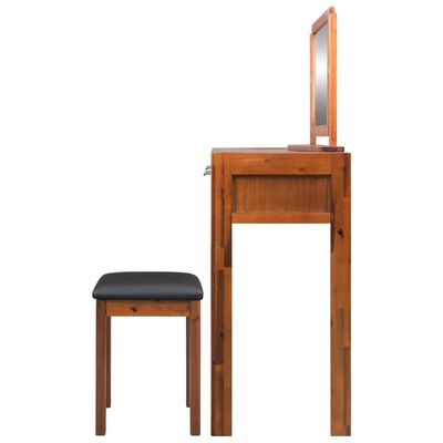 vidaXL Toaletna miza s stolčkom in ogledalom trden akacijev les