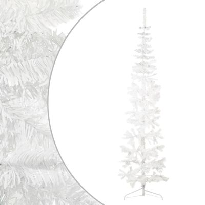 vidaXL Ozka umetna polovična novoletna jelka s stojalom bela 240 cm