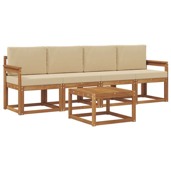 vidaXL Zunanja garnitura za sedenje z blazino 5 pcs Naravna in bež