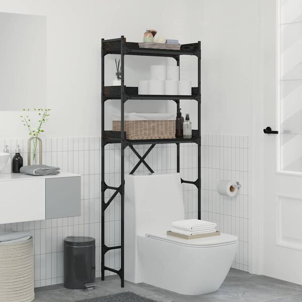 vidaXL Polica za pralni stroj Črn 0ak 67 x 25 x 163 cm Konstruiran les