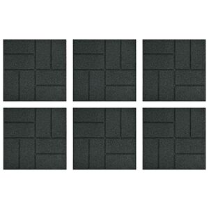 vidaXL Korak kamen 6 kos Črna 40,5 x 40,5 x 2 cm Guma