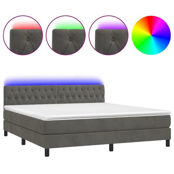vidaXL Box spring postelja z vzmetnico LED temno siva 160x200 cm žamet