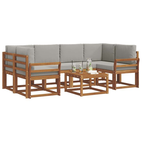 vidaXL Zunanja garnitura za sedenje 7 pcs Naravna in svetlo siva