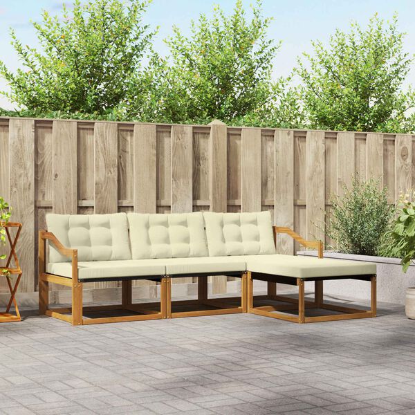 vidaXL Zunanja garnitura za sedenje z blazino 4 pcs Naravna in smetana