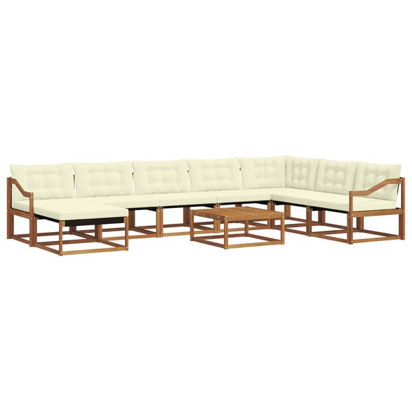 vidaXL Zunanja garnitura za sedenje z blazino 9 pcs Naravna in smetana