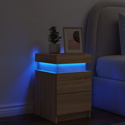 vidaXL Nočna omarica z LED lučkami sonoma hrast 35x39x55 cm
