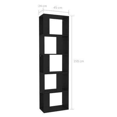 vidaXL Knjižna omara/paravan črna 45x24x159 cm iverna plošča
