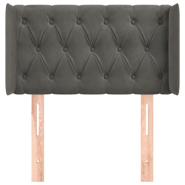 vidaXL Vzglavje z u&scaron;esi temno sivo 83x16x78/88 cm žamet