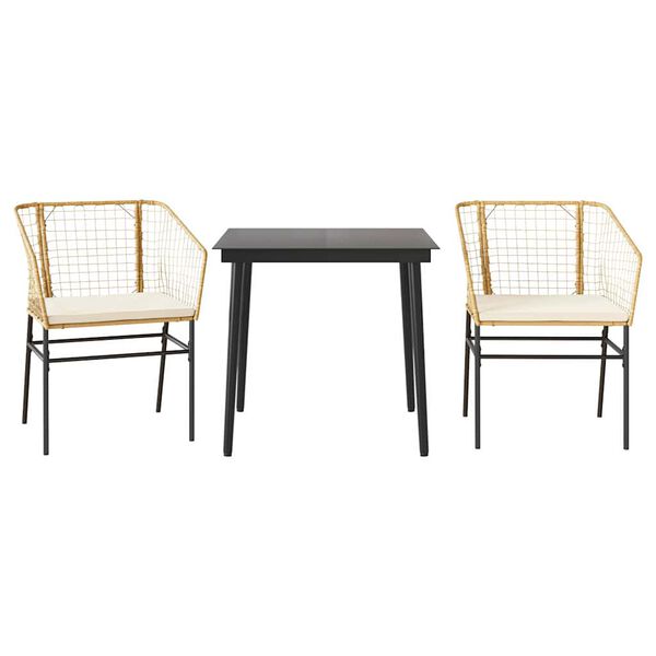 vidaXL Vrtna jedilna garnitura 3-delna z blazinami rjav poli ratan