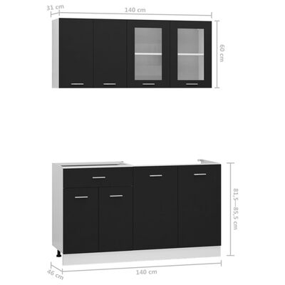 vidaXL Komplet kuhinjskih omaric 4-delni črn iverna plošča