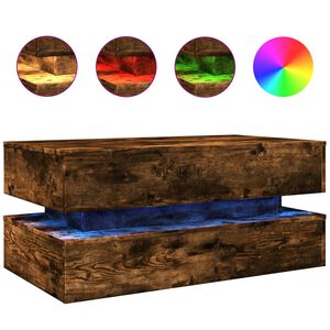 vidaXL Klubska mizica z LED lučkami dimljeni hrast 90x50x40 cm