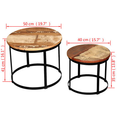 vidaXL Komplet klubskih mizic iz trdnega predelanega lesa 40/50 cm