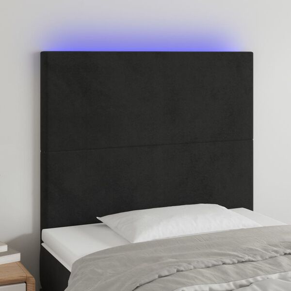 vidaXL LED posteljno vzglavje črno 80x5x118/128 cm žamet