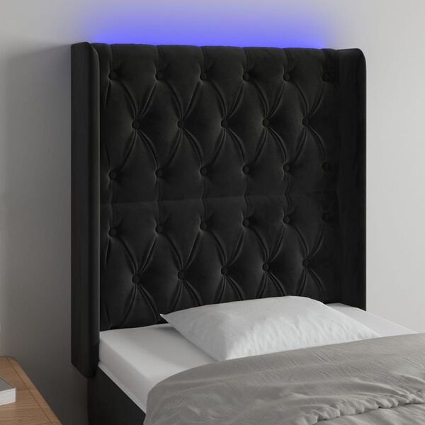 vidaXL LED posteljno vzglavje črno 83x16x118/128 cm žamet