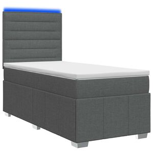 vidaXL LED posteljni pod z vzmetnico Temno siva 90 x 190 cm Blago