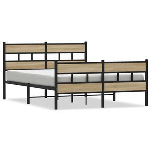 vidaXL Kovinski posteljni okvir brez vzmetnice sonoma hrast 150x200 cm
