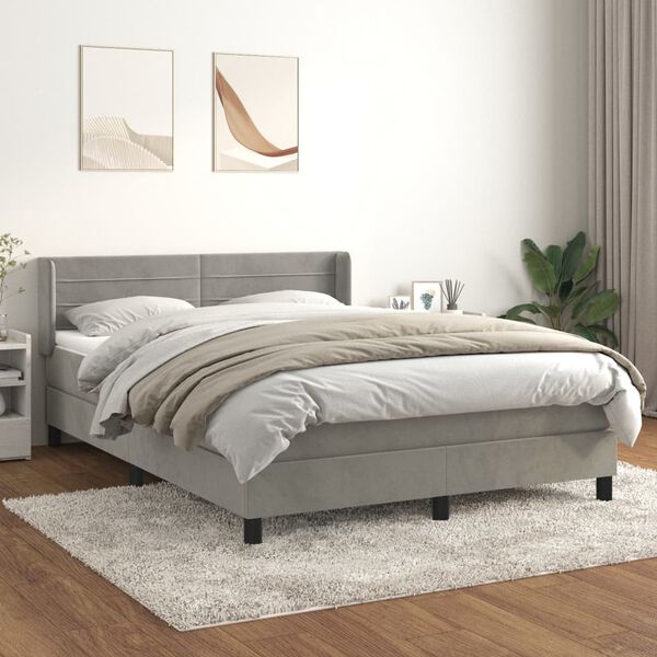 vidaXL Box spring postelja z vzmetnico svetlo siv 140x190 cm žamet