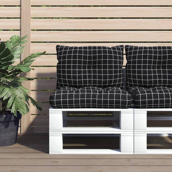 vidaXL Blazina za palete 2 kosa črno karirasto oxford blago