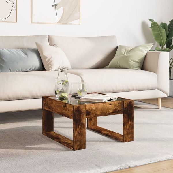 vidaXL Klubska mizica z neskončnimi LED dimljen hrast 50x53x30 cm