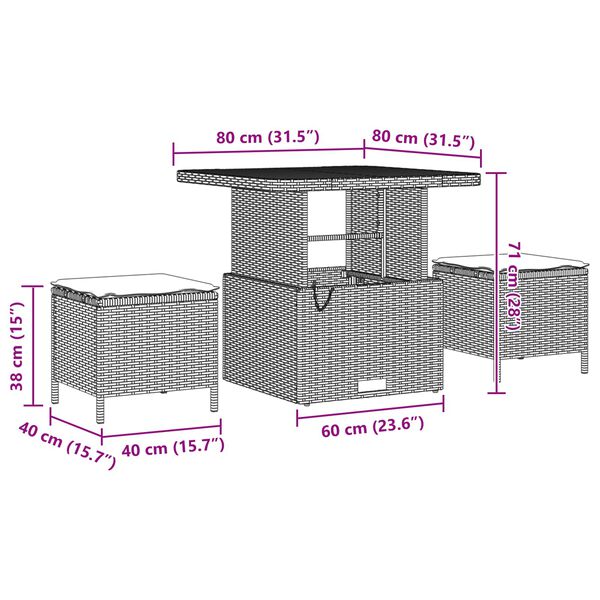 vidaXL Vrtna sedežna garnitura z blazino Črna Poly ratan