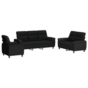 vidaXL Kavčna garnitura 3 pcs Črna Blago