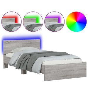 vidaXL Posteljni okvir z vzglavjem in LED siva sonoma 100x200 cm