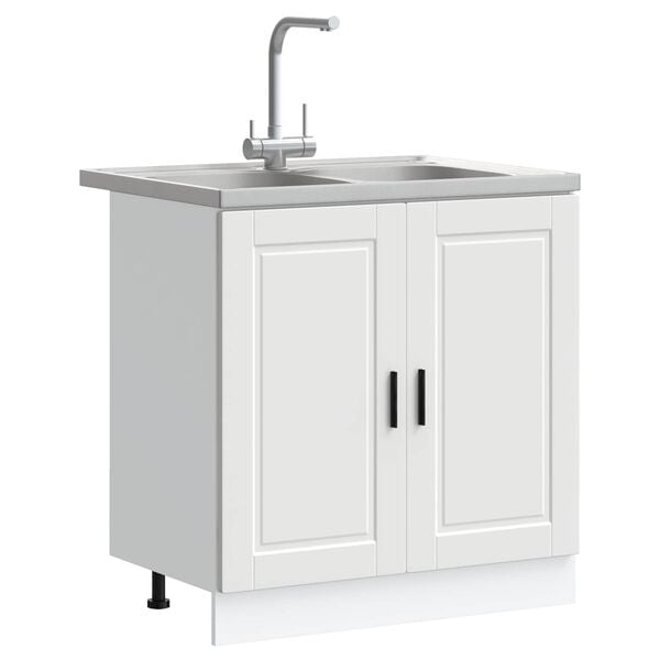 vidaXL Kopalni&scaron;ka omarica z vrati Porto 2 pcs Bela Konstruiran les