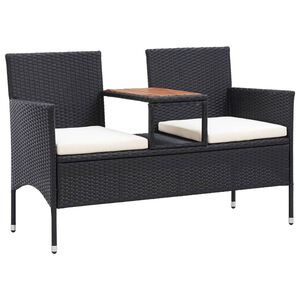 vidaXL Vrtna klop za 2 osebi s čajno mizico 143 cm poli ratan črna