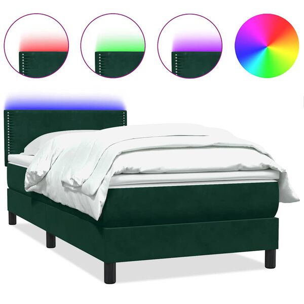 vidaXL Box spring postelja z vzmetnico LED Temno zelena 90x210 cm Velvet