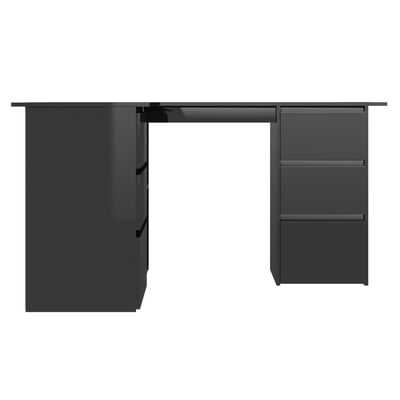 vidaXL Kotna pisalna miza visok sijaj črna 145x100x76 cm iverna plošča