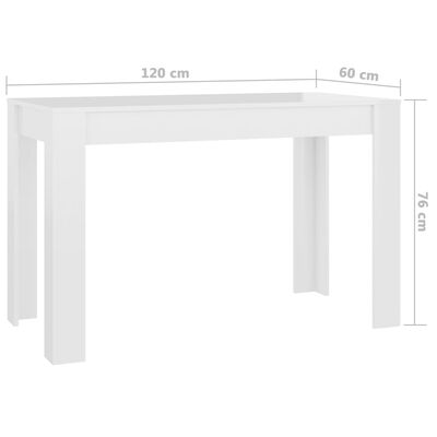 vidaXL Jedilna miza visok sijaj bela 120x60x76 cm iverna plošča
