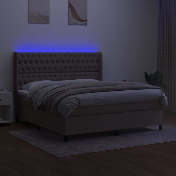 vidaXL Box spring postelja z vzmetnico LED taupe 160x200 cm blago