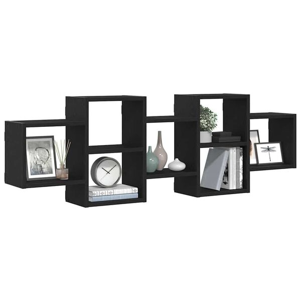 vidaXL Stenska polica črna hrast 129x18x42 cm inženirski les