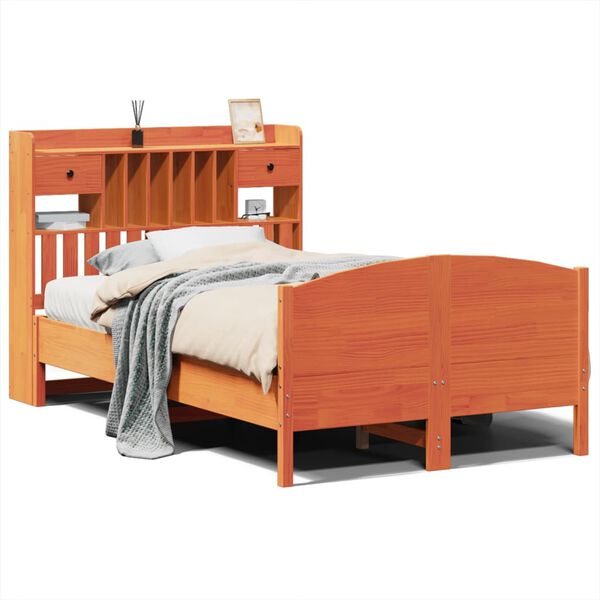 vidaXL Knjižna postelja brez vzmetnice vo&scaron;č. rjava 135x190 cm borovina