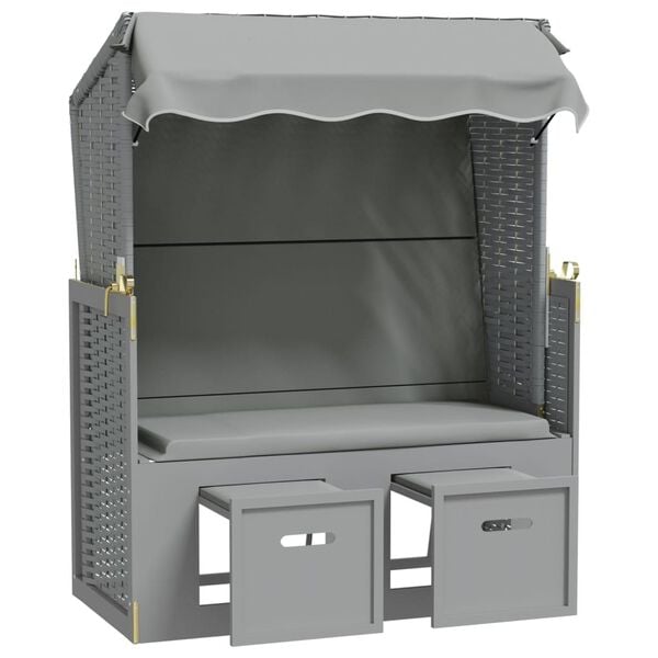 vidaXL Stol za na plažo s streho poli ratan in trden les siv