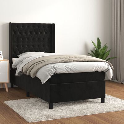 vidaXL Box spring postelja z vzmetnico črn 90x190 cm žamet