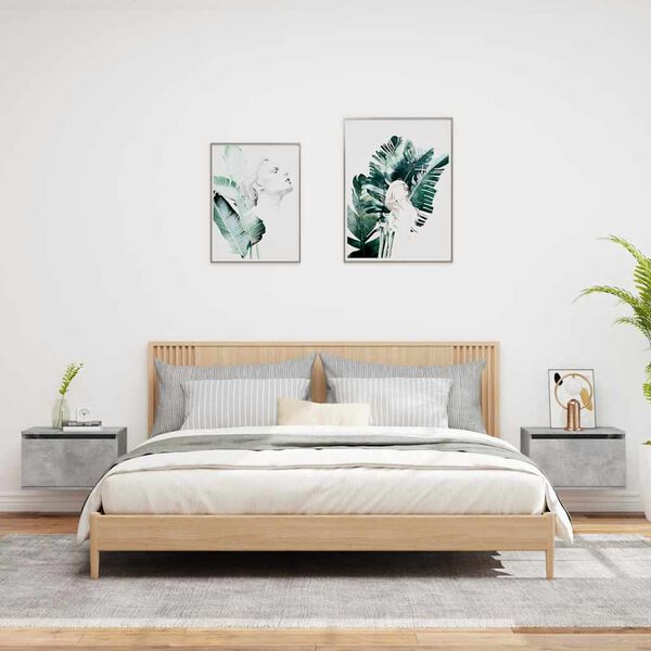 vidaXL Stenska nočna omarica z LED lučkami 2 kosa betonsko siva