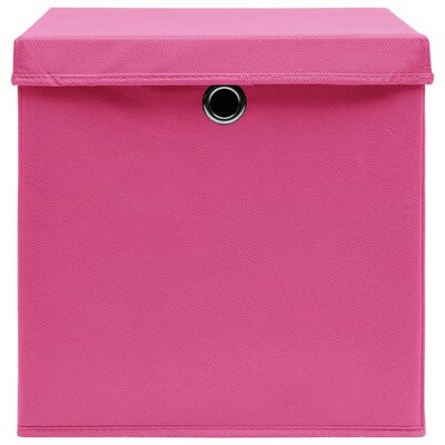 vidaXL Škatle za shranjevanje s pokrovi 4 kosi roza 32x32x32 cm blago